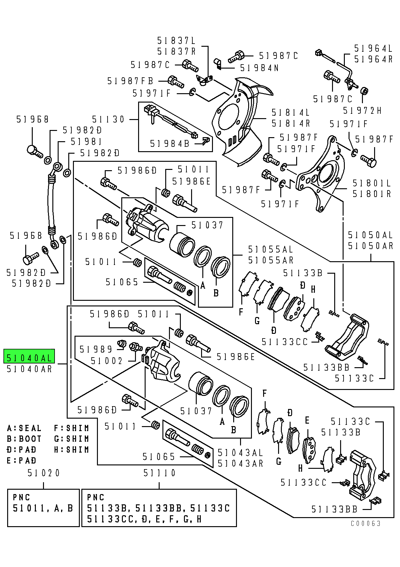 MK528057 | Genuine Mitsubishi FUSO® Lower Left Hand Front Brake Caliper and  Pad Assembly